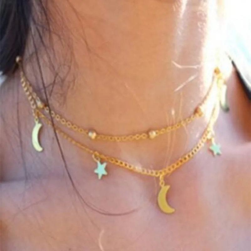 2018 New fashion jewelry 2 layer star moon choker necklace nice gift for women girl Collares wholesale Clavicle chain collar
2018 New fashion jewelry 2 layer star moon choker necklace nice gift for women girl Collares wholesale Clavicle chain collar