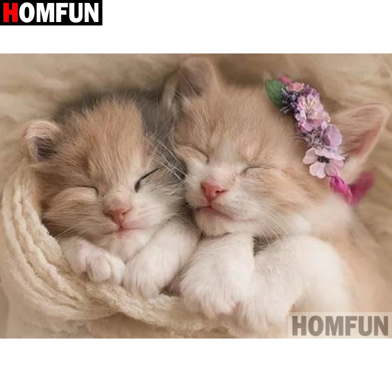 HOMFUN 5D Diy Алмазная вышивка крестиком на рисунке животное кошка пара "Домашний