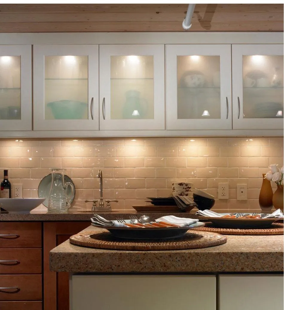 LED Under Cabinet Light Round Closet Shelf Lighting Under Kitchen Cupboard Lamps 220V Counter Showcase Bookshelf Exhibition Lamp16