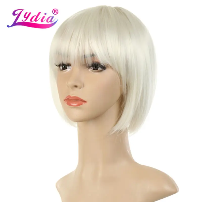 

Lydia For Women Synthetic Wigs Short Bob Wig 10Inch Pure Color 613 Straight Bang Kanekalon African American Blonde