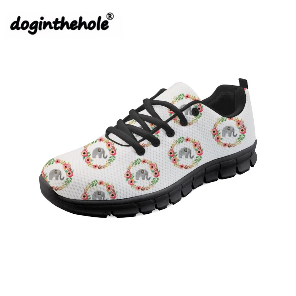 doginthehole Shoes Women Flats Floral Dreams White Printing Lightweight Sneakers Ladies Autumn Flat Shoes for Femme Mesh Shoes