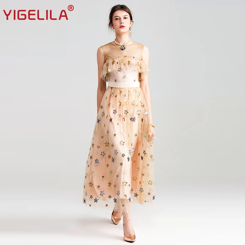 YIGELILA 2019 Latest Summer Women Fashion O-neck Sleeveless Empire Slim Stars Sequined Mesh Long Dress 62760
YIGELILA 2019 Latest Summer Women Fashion O-neck Sleeveless Empire Slim Stars Sequined Mesh Long Dress 62760