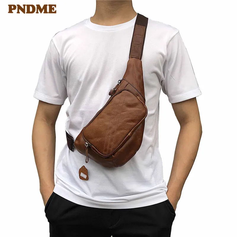 PNDME vintage casual simple outdoor daily soft genuine leather cowhide men's women's chest bag light sport small messenger bags
PNDME vintage casual simple outdoor daily soft genuine leather cowhide men's women's chest bag light sport small messenger bags