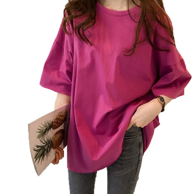 Plus Size 2019 Summer Cotton Solid Color Simple Short-sleeved T Shirt Women Fashion Casual Loose T-shirt New Korean
Plus Size 2019 Summer Cotton Solid Color Simple Short-sleeved T Shirt Women Fashion Casual Loose T-shirt New Korean