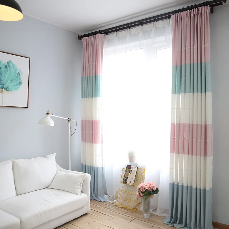Image [byetee] Window Curtain Modern Living Room Bedroom Cotton Linen Stripe Customization Kitchen Ready Made Curtains For Blackout