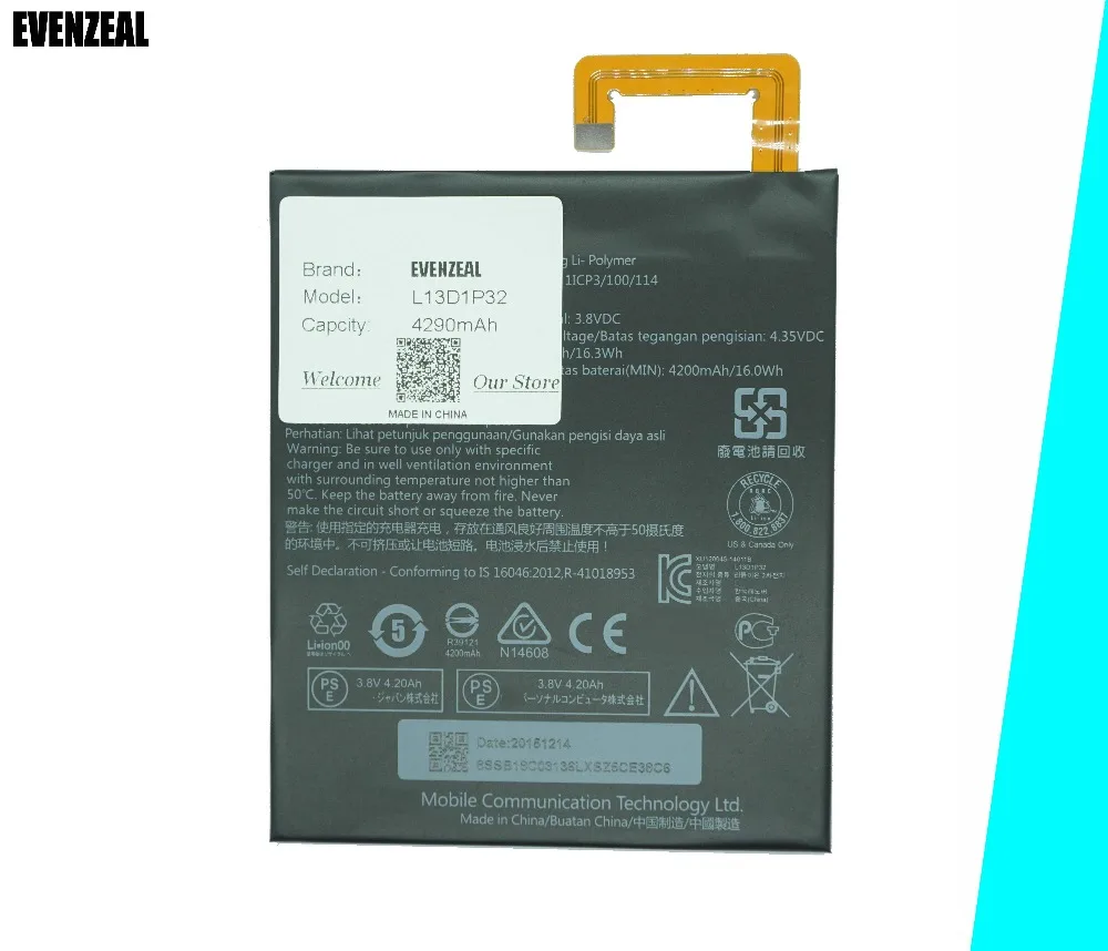 EVENZEAL 1pcs Brand New Tablet Li-Polymer Battery for Lenovo Lepad A8-50 A5500 Tab S8-50 Battery L13D1P32 Battery
EVENZEAL 1pcs Brand New Tablet Li-Polymer Battery for Lenovo Lepad A8-50 A5500 Tab S8-50 Battery L13D1P32 Battery