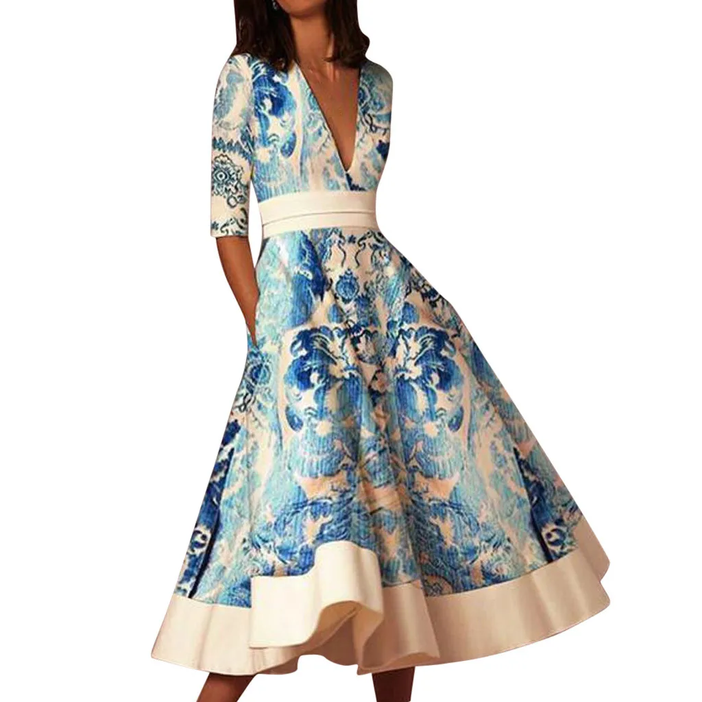Fashion Women Casual V-Neck Print Formal Sexy 3/4 V-Neck Evening Party Patchwork Print floral slim Dress robe femme 19jun19
Fashion Women Casual V-Neck Print Formal Sexy 3/4 V-Neck Evening Party Patchwork Print floral slim Dress robe femme 19jun19