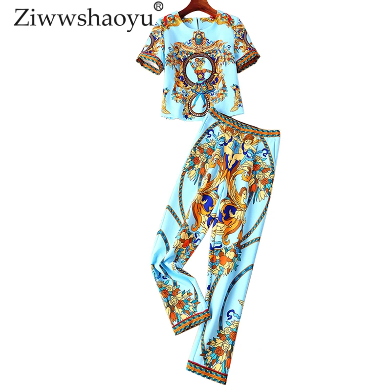 Ziwwshaoyu Fashion totem Print Set O-Neck diamonds Beading top + Slim Full Length Set Spring and summer new women
Ziwwshaoyu Fashion totem Print Set O-Neck diamonds Beading top + Slim Full Length Set Spring and summer new women