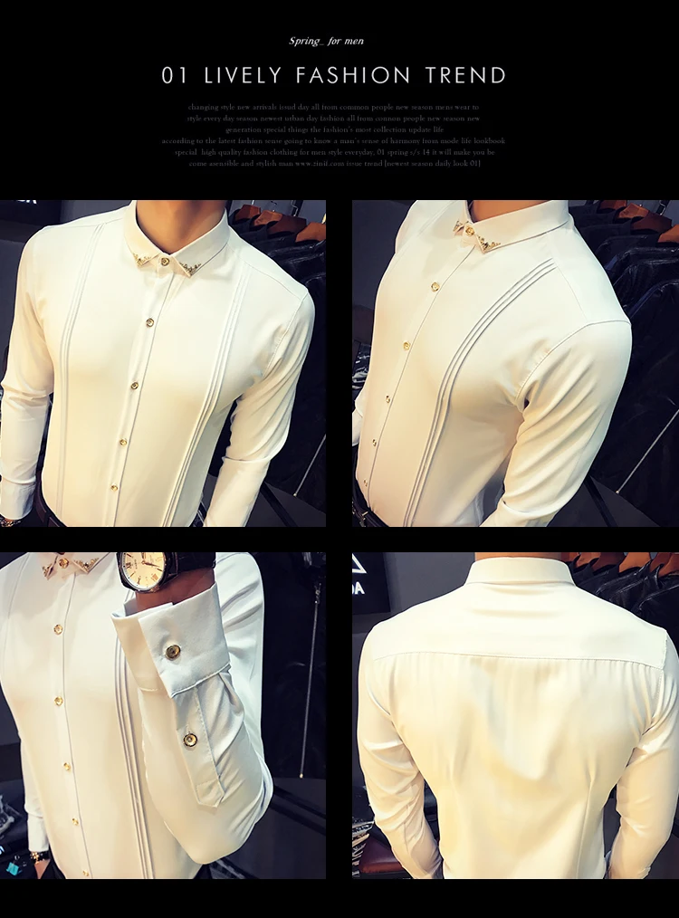 Camisa blanca plisada para hombre, camisas de esmoquin ajustadas, de manga larga, estilo inglés, informal, para fiesta Social y graduación, 5XL 9