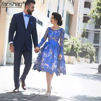 Royal Blue Elegant Cocktail Dresses A-line Long Sleeves Appliques Lace Party Plus Size Homecoming Dresses
Royal Blue Elegant Cocktail Dresses A-line Long Sleeves Appliques Lace Party Plus Size Homecoming Dresses