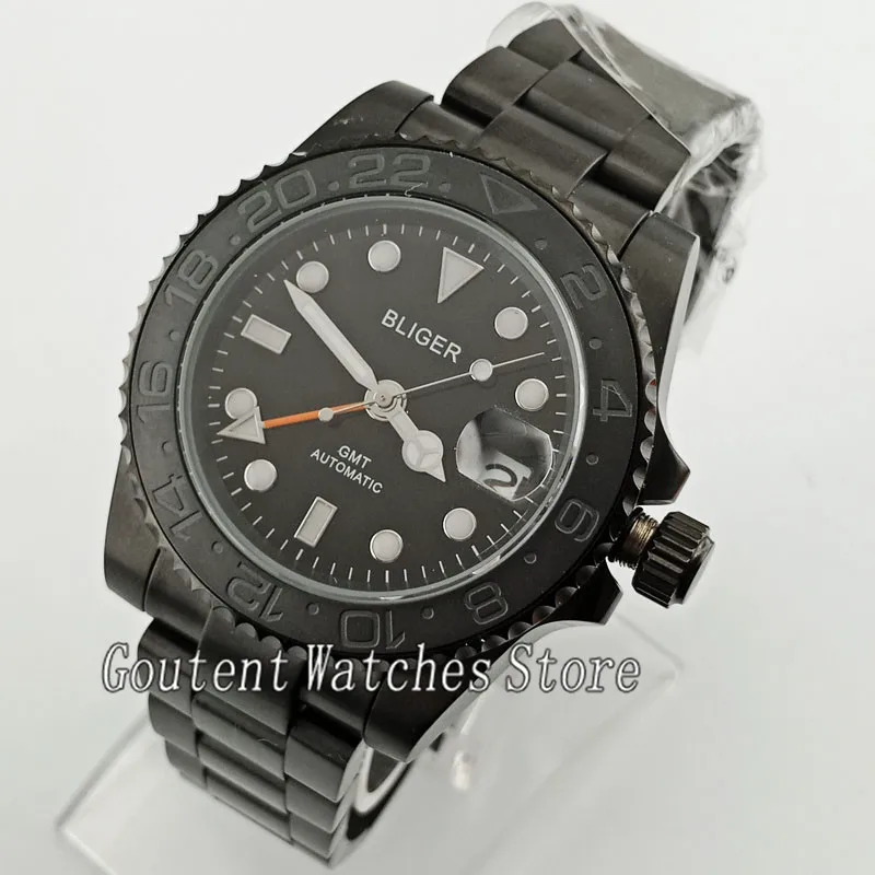 40mm Bliger black dial Black PVD case Ceramic Bezel sapphire crystal GMT automatic men's watch W2685
40mm Bliger black dial Black PVD case Ceramic Bezel sapphire crystal GMT automatic men's watch W2685