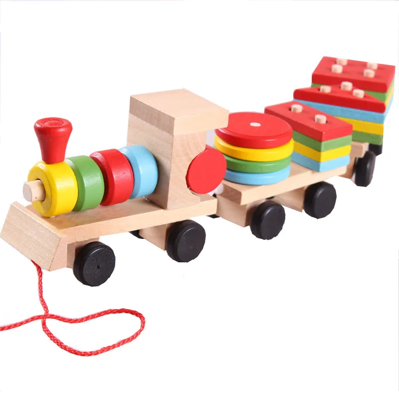Wooden Train Toys Three Section Blocks Dragging Carriage Geometric Shape Matching Kids Educational Toy | Игрушки и хобби