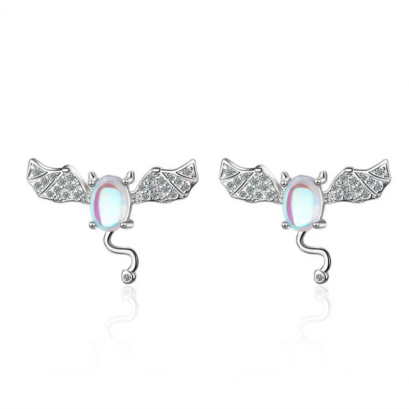 

Women Fashion 925 Silver Small Demon Clear Zircon Opal Cute Bat Stud Earring Girl Female Personality Party Earring Jewelry ED612