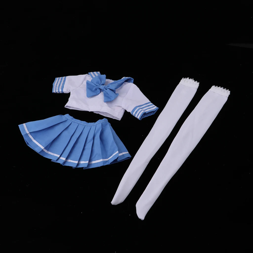Lovely College Style School Uniform Suit Blue Pleated Skirt Tops Stocking For 1/3 BJD Fashion Girl Dolls Dress-up Accessories Lovely College Style School Uniform Suit Blue Pleated Skirt Tops Stocking For 1/3 BJD Fashion Girl Dolls Dress-up Accessories
