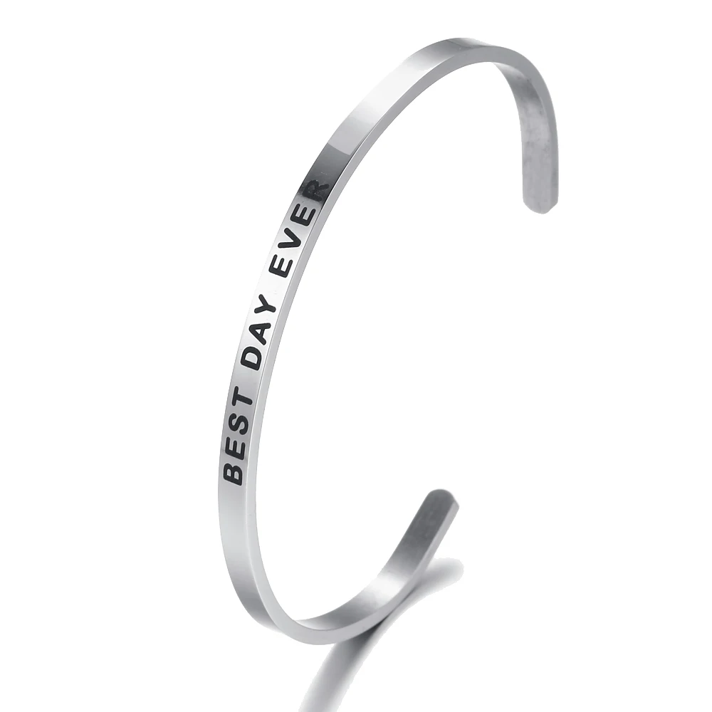 Best Day Ever Stainless Steel Bracelet Women Men Quotes Mantra Inspirational Encouraged Gift Game Reward Charm Fashion Bangle | Украшения и