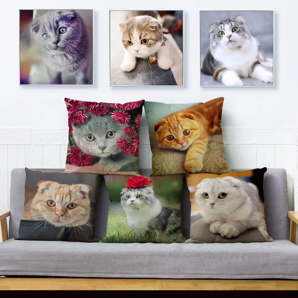Cute Scottish Fold Cat Print Throw Pillow Cover 45*45cm Square Cushion Covers Linen Pillow Case Sofa Home Decor Pillows Cases
Cute Scottish Fold Cat Print Throw Pillow Cover 45*45cm Square Cushion Covers Linen Pillow Case Sofa Home Decor Pillows Cases