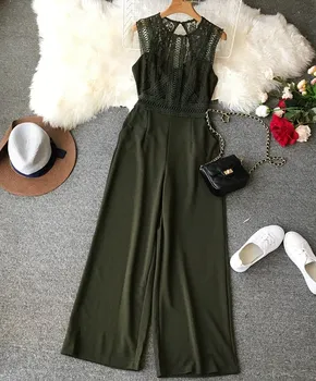 Euro-American Style Hollow Summer Lace Jumpsuits Women Stitching Sleeveless High Waist Wide Leg Rompers
Euro-American Style Hollow Summer Lace Jumpsuits Women Stitching Sleeveless High Waist Wide Leg Rompers