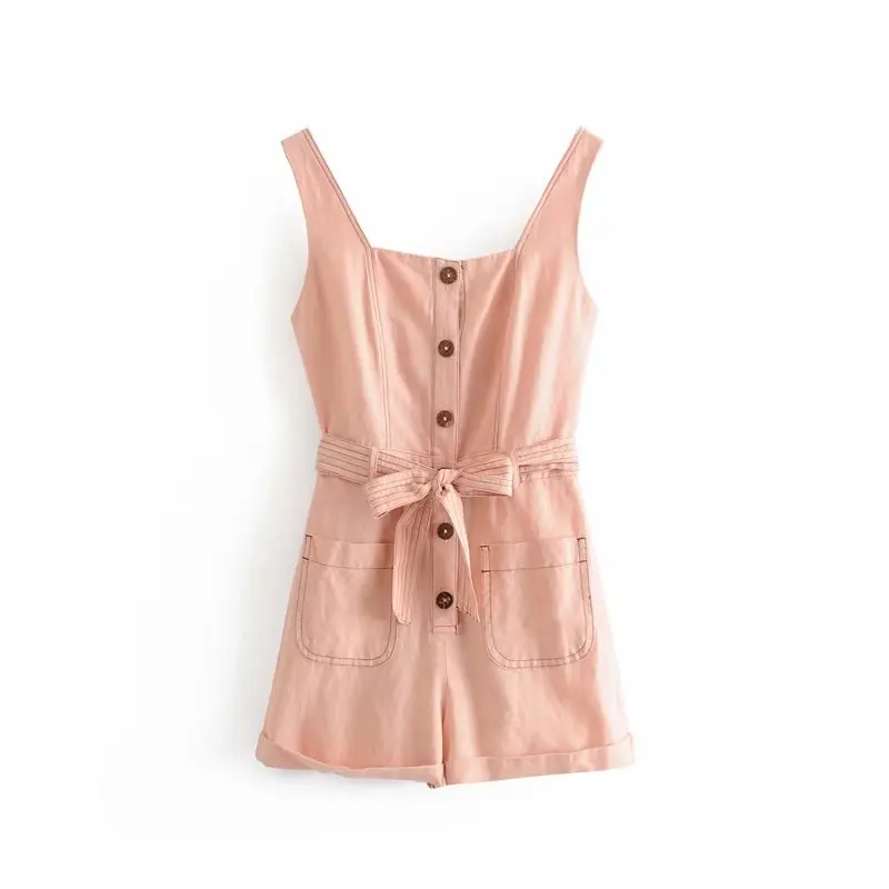 Fashion Pink Single Breasted Pockets Playsuits With Belt Sweet Women Cotton Linen Rompers Casual Cute Girls Jumpsuits
Fashion Pink Single Breasted Pockets Playsuits With Belt Sweet Women Cotton Linen Rompers Casual Cute Girls Jumpsuits