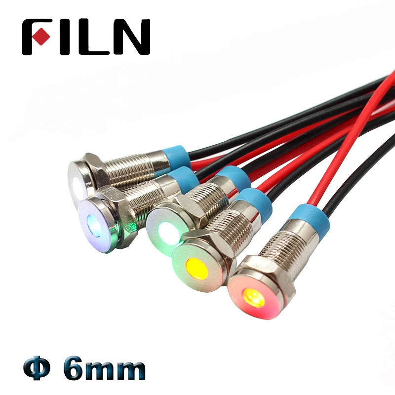 FILN 6mm 12v mini Metal LED Pilot Panel Dash Signal Indicator Warning light 14cm cable Chrome Finish Car Boat Marine pilot lamp
FILN 6mm 12v mini Metal LED Pilot Panel Dash Signal Indicator Warning light 14cm cable Chrome Finish Car Boat Marine pilot lamp