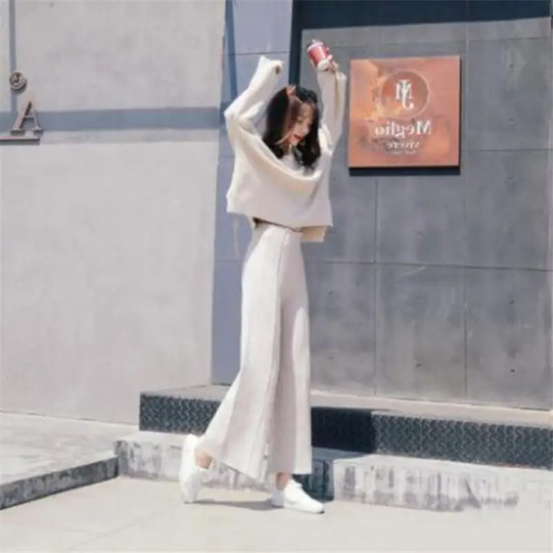 Autumn Winter Knitted Oversize Sweater And Wide Leg Pants Suit For Women Female Solid Tricot Pullover Top Two Piece Set K248
Autumn Winter Knitted Oversize Sweater And Wide Leg Pants Suit For Women Female Solid Tricot Pullover Top Two Piece Set K248