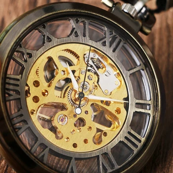 Vintage Bronze Silver Golden Glass Case Hollow Roman Number Skeleton Steampunk Hand-Wind Mechanical Pocket Watch Hot Selling
Vintage Bronze Silver Golden Glass Case Hollow Roman Number Skeleton Steampunk Hand-Wind Mechanical Pocket Watch Hot Selling