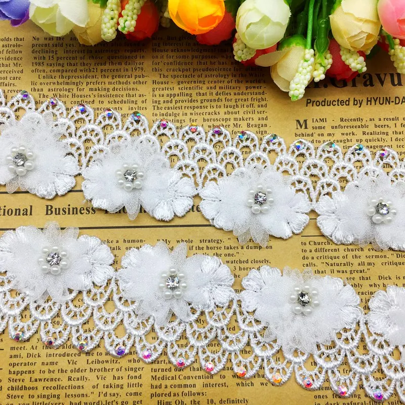 GXINUG 2 Yard White Pearl Daisy Flower Diamond Mesh Embroidered Lace Trim Ribbon Double Layered Applique Dress Sewing Craft
GXINUG 2 Yard White Pearl Daisy Flower Diamond Mesh Embroidered Lace Trim Ribbon Double Layered Applique Dress Sewing Craft