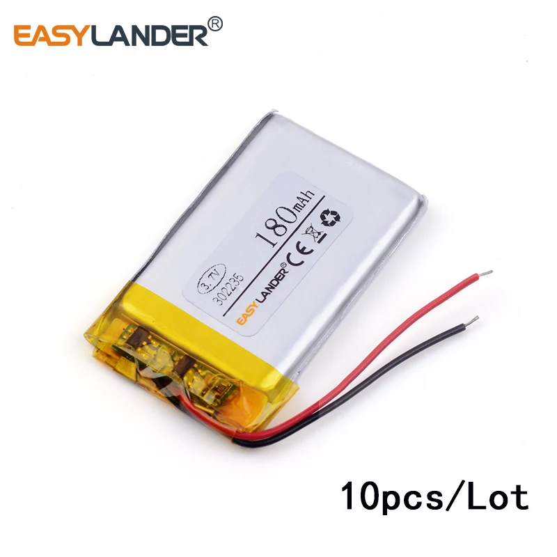 10pcs /Lot 3.7v lithium Li ion polymer rechargeable battery 302235 180mAh Supply MP3 MP4 GPS battery
10pcs /Lot 3.7v lithium Li ion polymer rechargeable battery 302235 180mAh Supply MP3 MP4 GPS battery