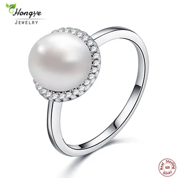 

Hongye Trendy Jewelry Luxury Beautiful Freshwater Pearl 925 Sterling Silver Ring For Women Girl Bijoux Gift Box Free Shipping