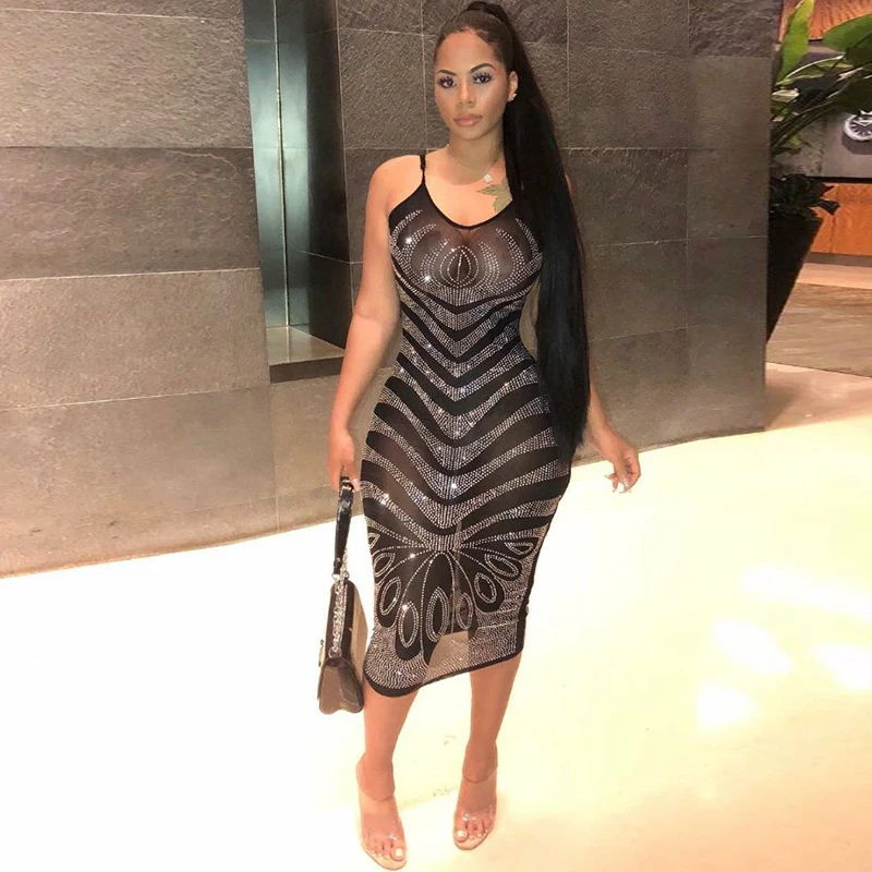 mesh midi bodycon dress