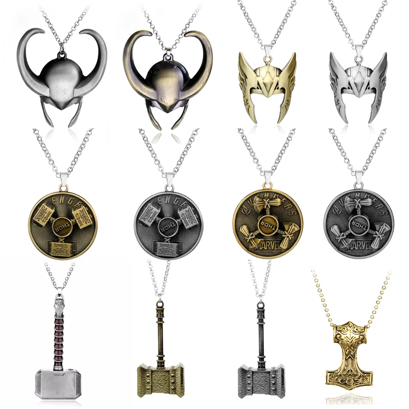 Movie Avengers Jewelry Loki Thor Helmet Stormbreaker Hammer Necklace Men Women Punk Metal Charm Pendant Necklaces
Movie Avengers Jewelry Loki Thor Helmet Stormbreaker Hammer Necklace Men Women Punk Metal Charm Pendant Necklaces