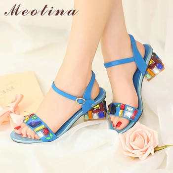 Meotina Women Shoes Summer Sandals Natural Genuine Leather Rhinestone Strange Style Heels Shoes Buckle Open Toe Party Sandals 43
Meotina Women Shoes Summer Sandals Natural Genuine Leather Rhinestone Strange Style Heels Shoes Buckle Open Toe Party Sandals 43