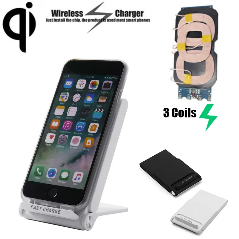 

10W 3 Coils Qi Wireless Charge Foldable Fast Charging Charger Stand Dock For iPhone X 8 Plus For Samsung S8 S7 S6 Edge