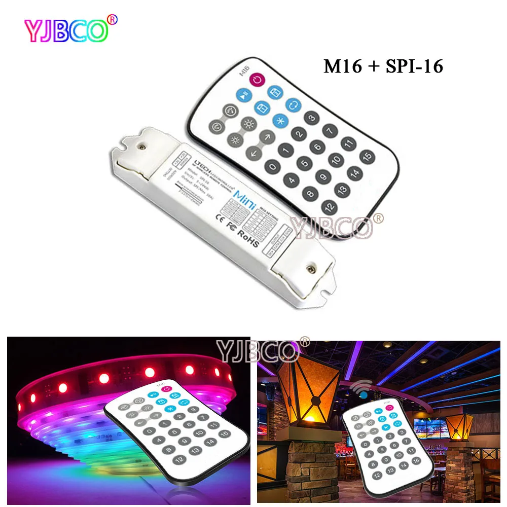 

DC5-24V LED Symphony controller SPI-16 +M16 remote wireless for ws2812/2811/2801,TM1812,TLS3001,LPD6803,9813 Magic led strip