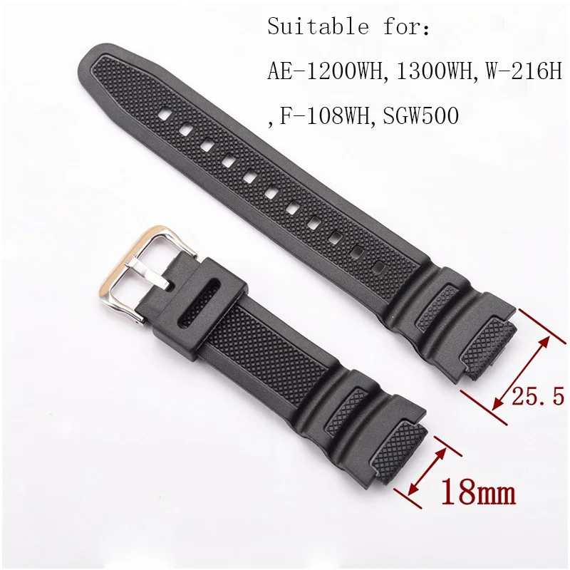 

Watch accessories men's black resin strap for Casio AE-1200WH, 1300WH, W-216H, F-108WH, SGW500 Outdoor sports waterproof strap