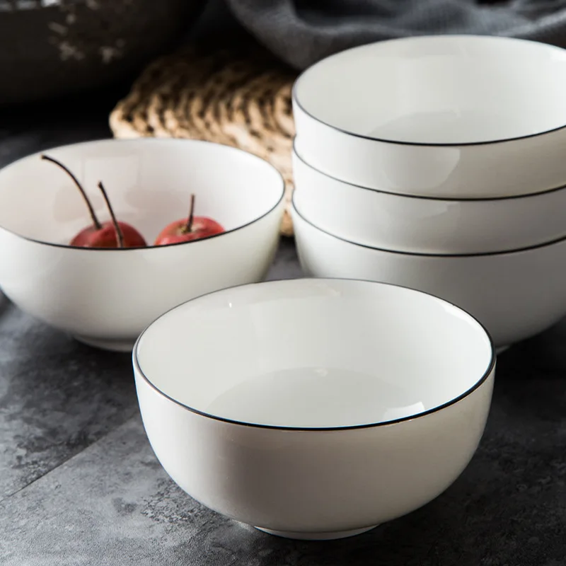 European Simple Plate Pure White with Black Line Household Ceramic Tableware Bowl Small Size Ceramic 4.5 inch Rice Salad bowl
European Simple Plate Pure White with Black Line Household Ceramic Tableware Bowl Small Size Ceramic 4.5 inch Rice Salad bowl
