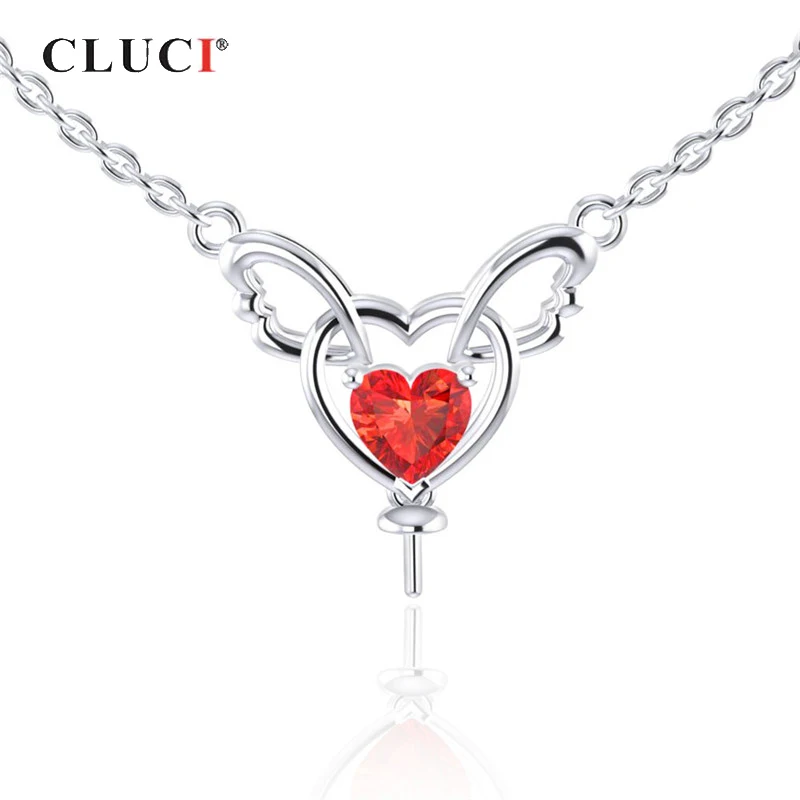 CLUCI Silver 925 Big Red Heart Zircon Pendant Necklace Sterling Pearl Mounting Valentine Day Gift for Women SN056SB | Украшения и