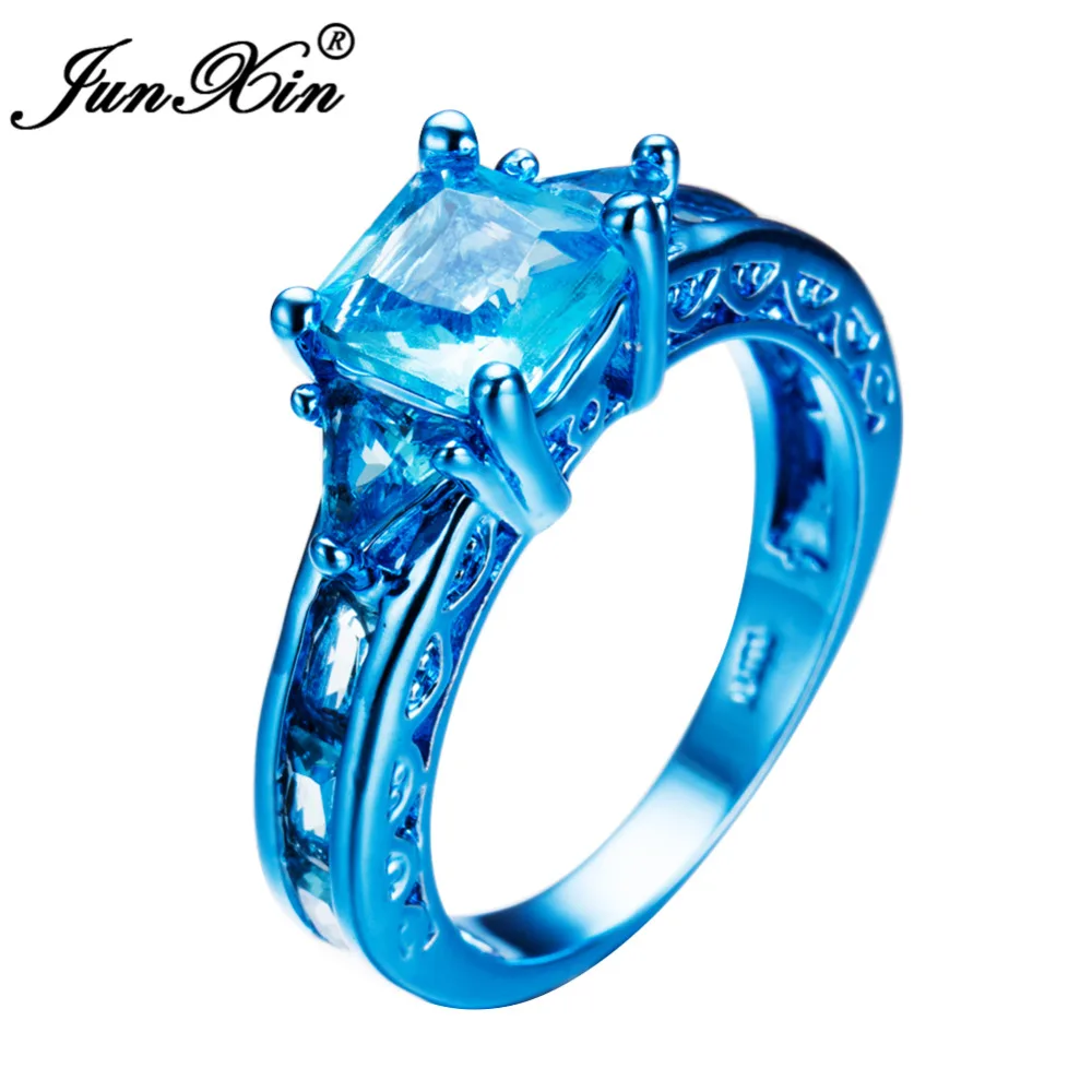 JUNXIN Blue Square Zircon Stone Rings For Female Male Blue Gold Filled Wedding Party Halloween Finger Ring Valentine's Day 
JUNXIN Blue Square Zircon Stone Rings For Female Male Blue Gold Filled Wedding Party Halloween Finger Ring Valentine's Day