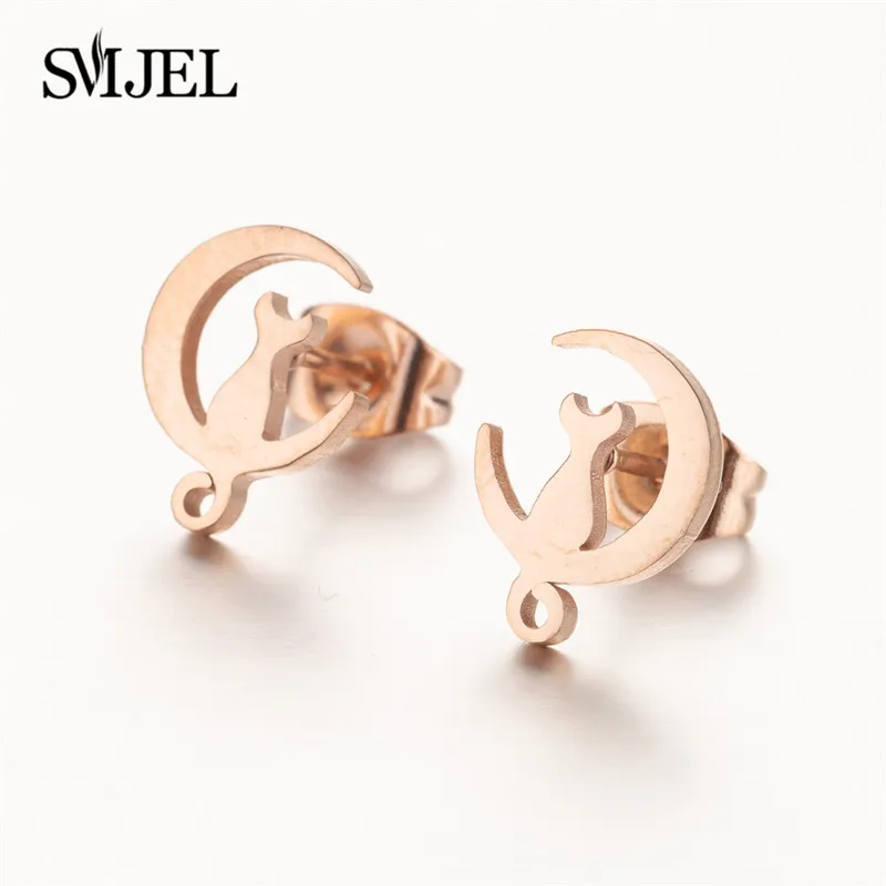 SMJEL Cute Animal Earrings Stainless Steel Lovely Cat Sit On Moon Ear Stud Earrings Fashion Jewelry Shellhard Femme Bijoux
SMJEL Cute Animal Earrings Stainless Steel Lovely Cat Sit On Moon Ear Stud Earrings Fashion Jewelry Shellhard Femme Bijoux