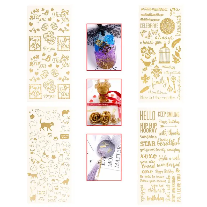 4 Pcs/Set DIY Filler Golden Letter Pattern Rose Transparent Self-adhesive Sticker Materials Epoxy Resin Crafts Findings Jewelry
4 Pcs/Set DIY Filler Golden Letter Pattern Rose Transparent Self-adhesive Sticker Materials Epoxy Resin Crafts Findings Jewelry