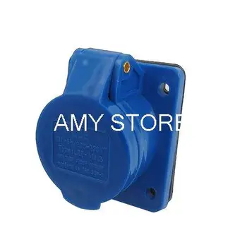 IP44 16A 2P+E IEC309-2 Industrial Panel Mount Socket Blue w Washer