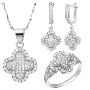 925 Sterling Silver with Zircon Set With AAA Zircon Flower Ring Earring Necklace Best Gift For Women
925 Sterling Silver with Zircon Set With AAA Zircon Flower Ring Earring Necklace Best Gift For Women