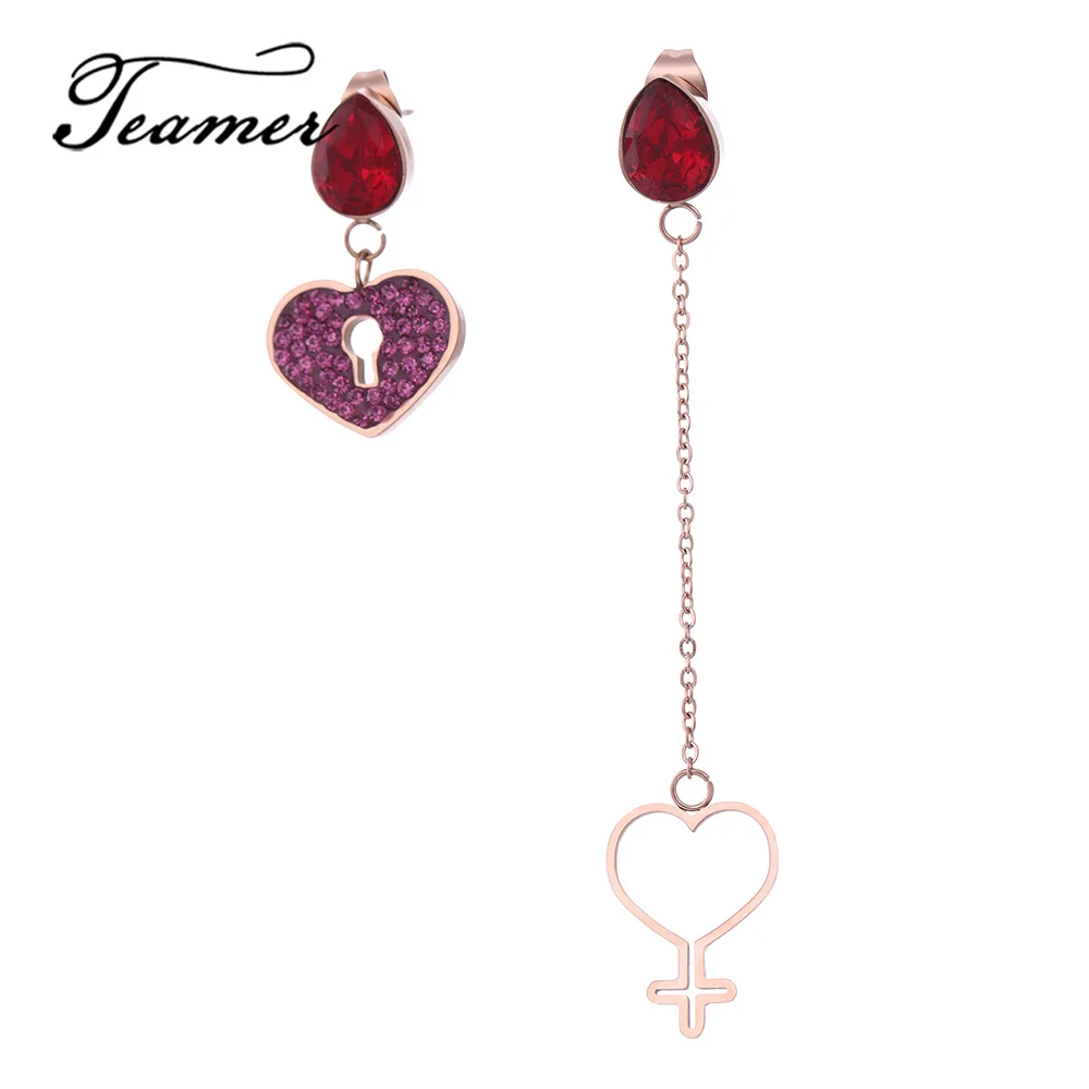 Teamer Asymmetry Stainless Steel Earrings for Women Sweety Heart Lock Key Drop Earring Red Zirconia Stone Crystal Jewelry Bijoux
Teamer Asymmetry Stainless Steel Earrings for Women Sweety Heart Lock Key Drop Earring Red Zirconia Stone Crystal Jewelry Bijoux