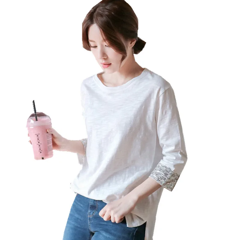 Autumn Summer Sequined T-Shirt White Black O Neck 3/4 Sleeve Asymmetrical Loose T-Shirt Pullover Tee Top PL0009
Autumn Summer Sequined T-Shirt White Black O Neck 3/4 Sleeve Asymmetrical Loose T-Shirt Pullover Tee Top PL0009