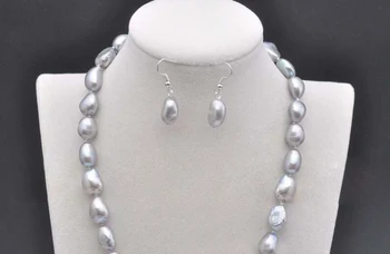 Women Jewelry set 11x12mm light gray baroque pearl necklace hook earrings natural Cultured freshwater pearl 17'' 43cm
Women Jewelry set 11x12mm light gray baroque pearl necklace hook earrings natural Cultured freshwater pearl 17'' 43cm
