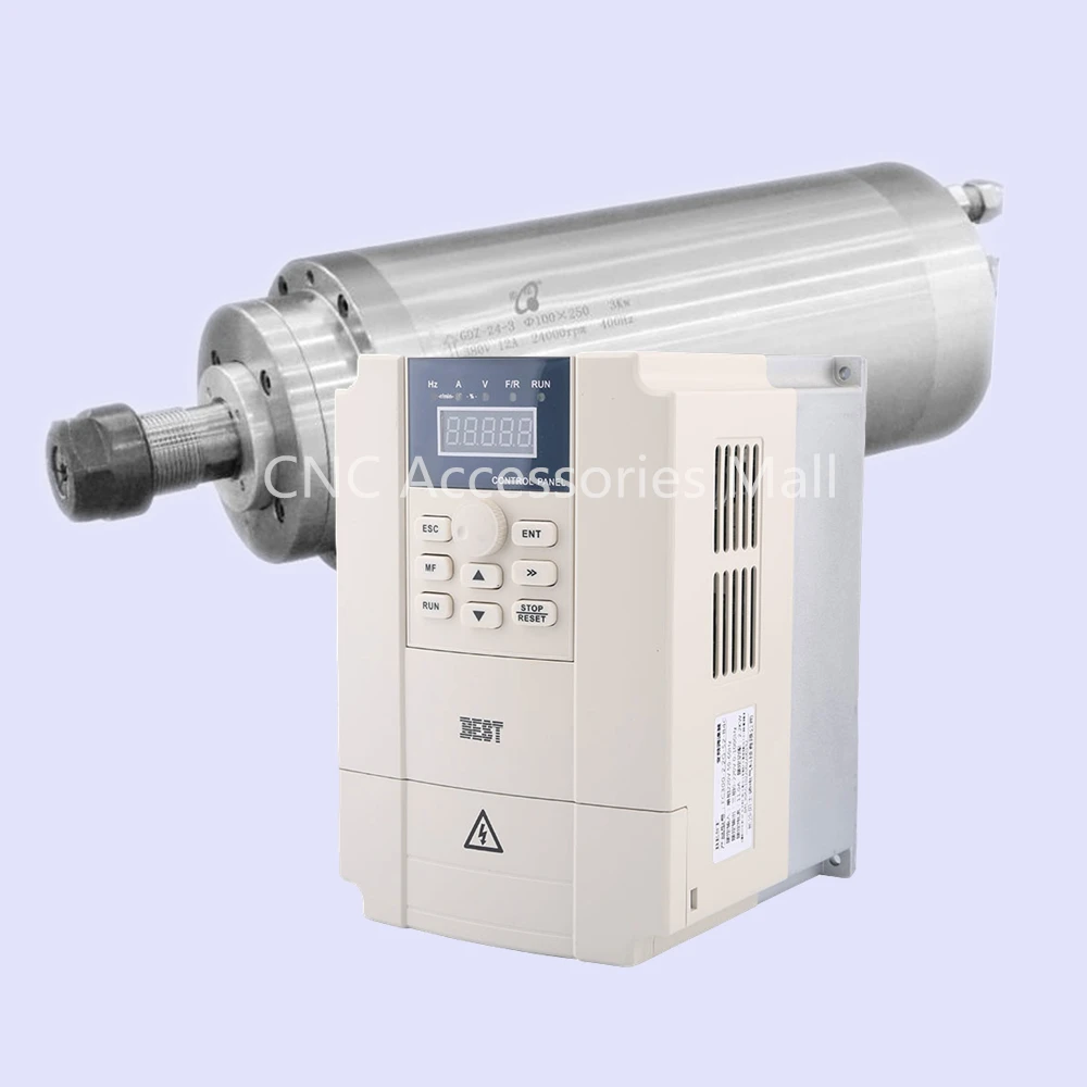3kw water cooled spindle motor ER20 collet D100mm 220V/380V 400HZ for cnc engraving machine & 4kw BEST VFD Inverter
3kw water cooled spindle motor ER20 collet D100mm 220V/380V 400HZ for cnc engraving machine & 4kw BEST VFD Inverter