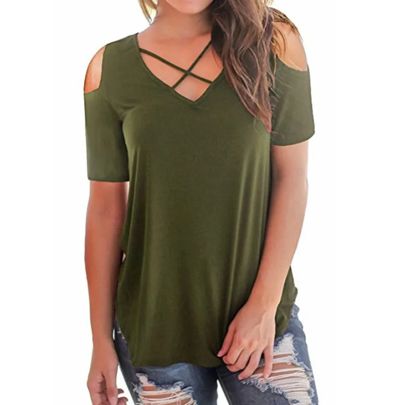 7 Colour Short Sleeve Cross Bandage Loose T-shirt Women Fashion Off Shoulder V Neck Tops & Tees Plus Size Blusas Camisas Mujer
7 Colour Short Sleeve Cross Bandage Loose T-shirt Women Fashion Off Shoulder V Neck Tops & Tees Plus Size Blusas Camisas Mujer