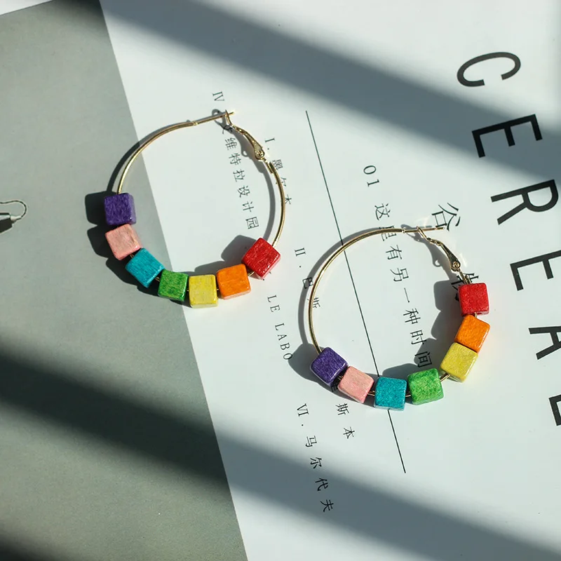 Wood Colorful Geometric Cubes Big Round Drop Earrings For Women Handmade Cute Circle Dangle Earring Fashion Jewelry A685
Wood Colorful Geometric Cubes Big Round Drop Earrings For Women Handmade Cute Circle Dangle Earring Fashion Jewelry A685