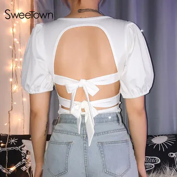 Sweetown White Puff Sleeve Sexy Bodysuit Women Le Palais Vintage Body Mujer Elegante Back Hollow Out Bandage Bodysuits Summer
Sweetown White Puff Sleeve Sexy Bodysuit Women Le Palais Vintage Body Mujer Elegante Back Hollow Out Bandage Bodysuits Summer