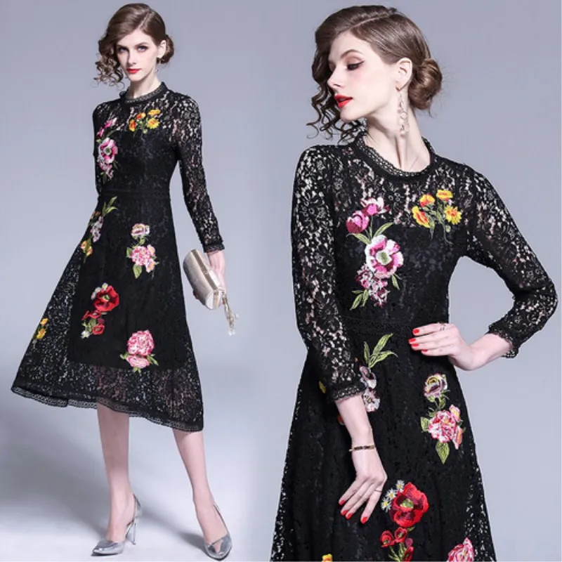 2019 New Dress Women Spring Summer Vintage Streetwear Hollow Out Flower Embroidery Lace Dresses Black Long Sleeve Slim Vestidos
2019 New Dress Women Spring Summer Vintage Streetwear Hollow Out Flower Embroidery Lace Dresses Black Long Sleeve Slim Vestidos