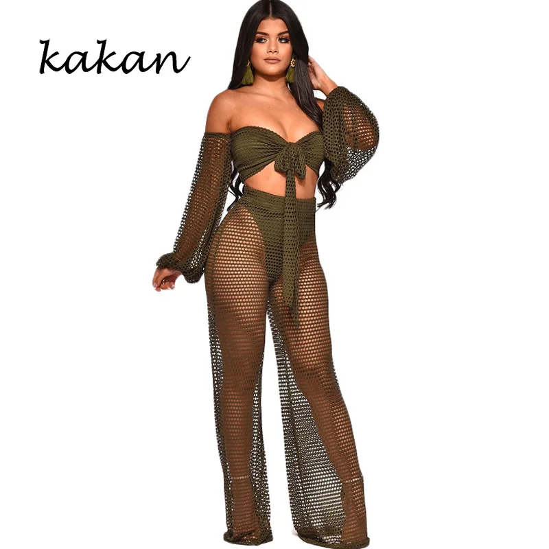 Kkakan summer new women's jumpsuit two-piece sexy tube top perspective hollow gauze wide leg pants suit
Kkakan summer new women's jumpsuit two-piece sexy tube top perspective hollow gauze wide leg pants suit
